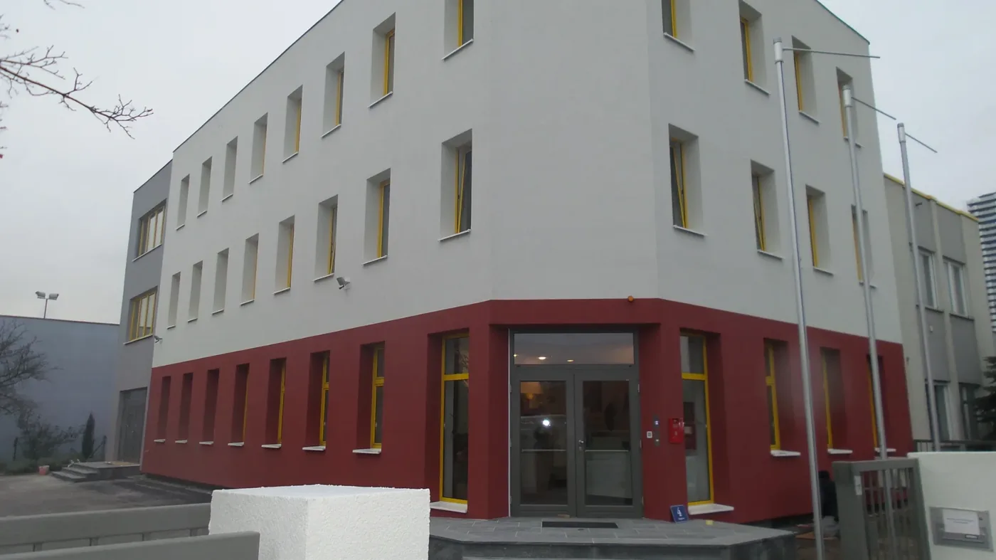 Modernes Wohnhaus mit dunklen Fensterprofilen